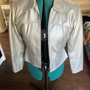 Silver leather bomber